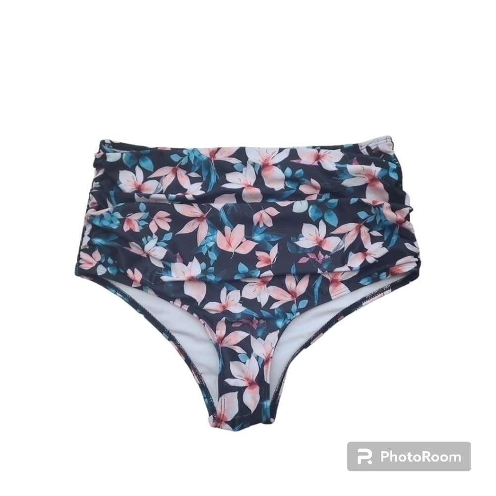 Sporlike Floral High Waist Black Pink Green Bathing Suit Bottom Size Large